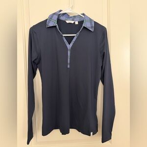 Lady Hagen Dark Blue Shirt with Plaid Accents
